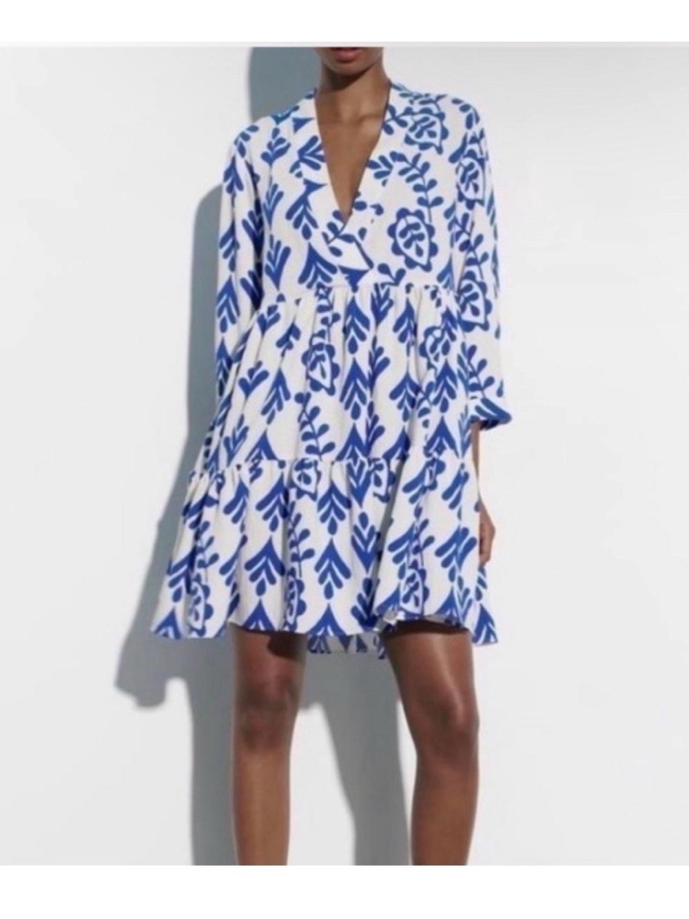 Zara White Mini Dress with Blue Floral Print